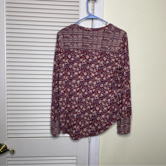 Lucky Brand Womens Size Small red Long Sleeve Boho Top Hi Low Lightweight - Picture 5 of 8
